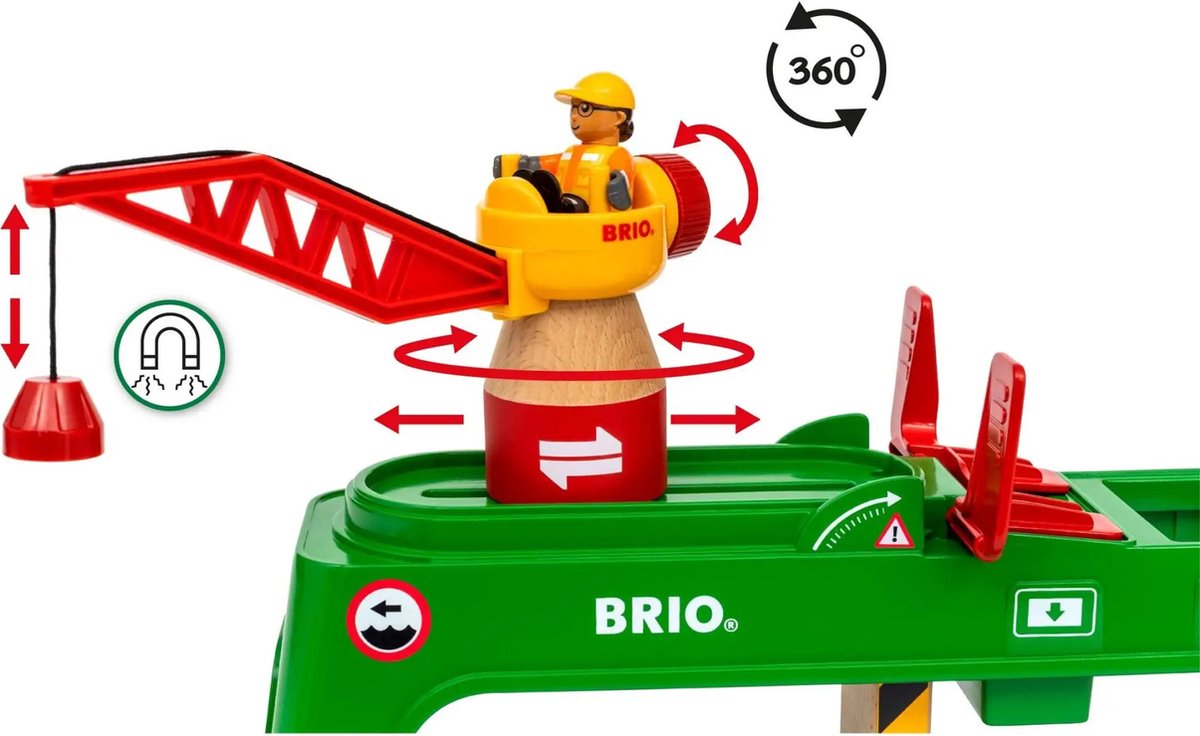 Brio containerkraan - kraan met magnetische haak voor spoorweg - 33996 - uitbreiding voor world - vanaf 3 jaar