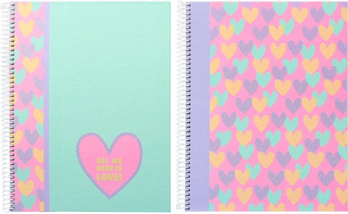 Kangaro spiraalblok - b'log hearts - formaat a5 - met ruit 5mm - 2 stuks - an-124224-a