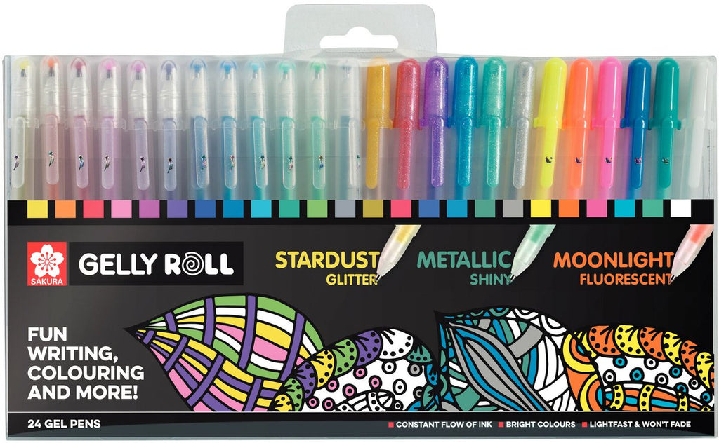 Sakura • Gelly Roll Gelstifte, Sternenstaub-Glitzer, Metallic-Glanz, Mondlicht-Fluoreszenz, 24 Stück