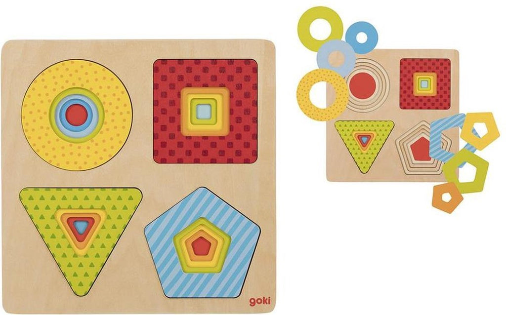 Goki Holzpuzzle mit geometrischen Formen, 16-teilig.