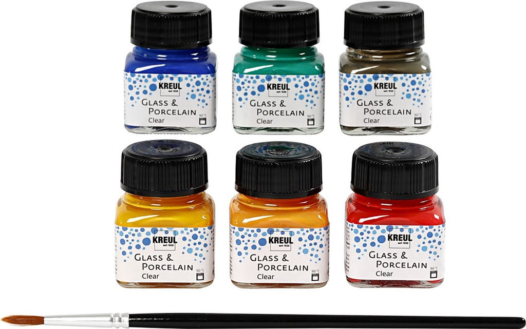 Creativ Company Glas- und Porzellanfarbe in leuchtenden Farben, 6 Stück.