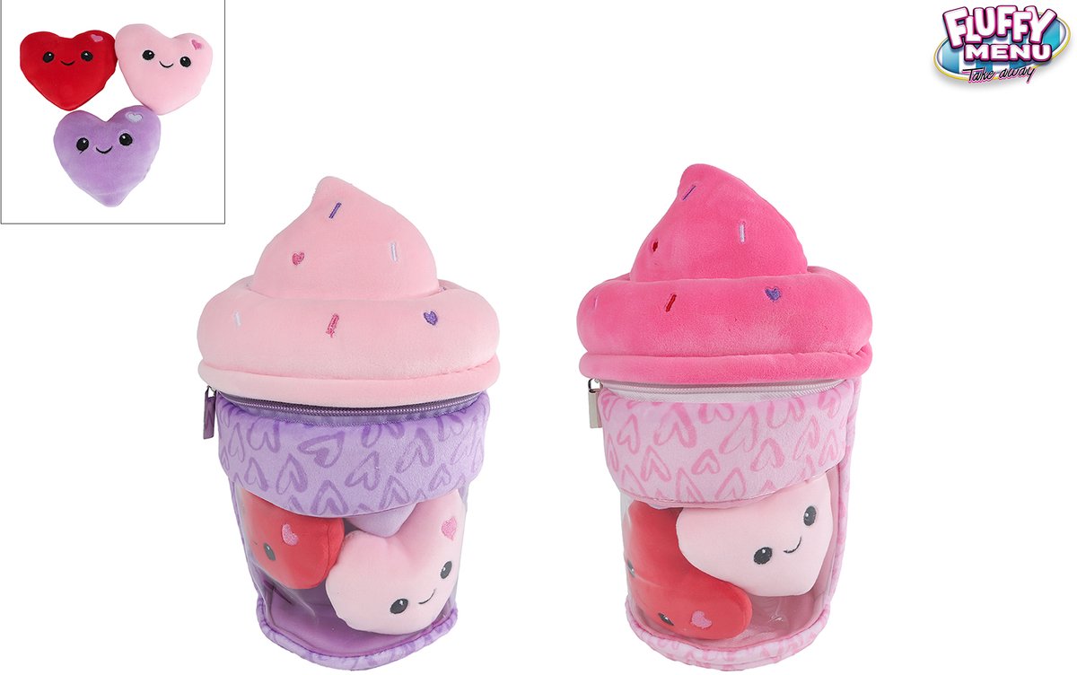 Flauschiges Menü-Plüsch-Eiscreme-Set mit 3 Herzen – 25 cm