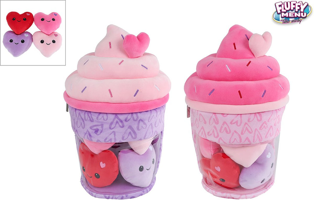 Flauschiges Menü-Plüsch-Eiscreme-Set mit 4 Herzen – 36 cm