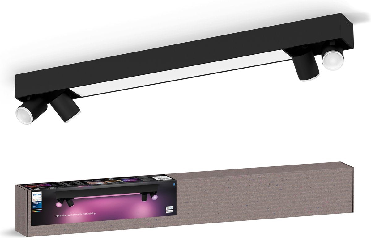 Philips hue centris - spot en plafondlamp - zwart - gu10 en geïntegreerde led - 4 spots en ceiling - aanpasbaar wit en gekleurd licht - slimme verlichting