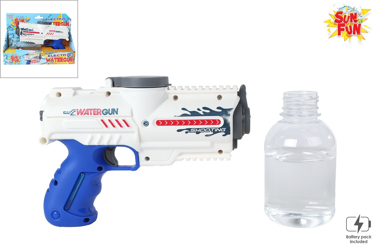 Sun fun waterpistool elektrisch met fles 18cm wit blauw speelgoed .