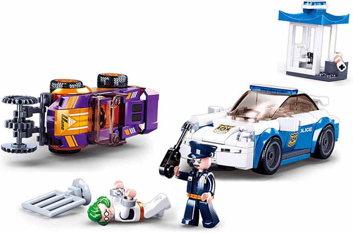Sluban politie achtervolging met sleepwagen bouwspeelgoed kinderen vanaf 6 jaar – constructiespeelgoed modelbouw politie set – bouwdoos met 264 bouwstenen en 2 minifiguren – m38-b0825