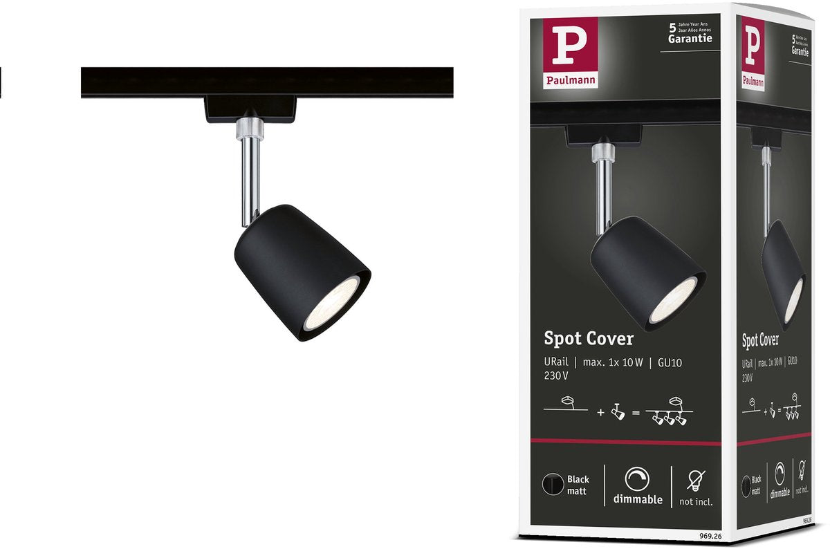 Paulmann urail spot cover max. 1x10w gu10 zwart mat chroom 230v metaal kunststof