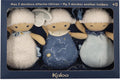 Kaloo doux sommeil - 3 schaapjes doudou knuffeldoekjes - drie schapen fopspeenhouders met elk hun eigen bijzonderheid en kleur, zodat baby het als knuffel kan gebruiken maar ook kan de fopspeen bevestigd worden aan het fijne lint