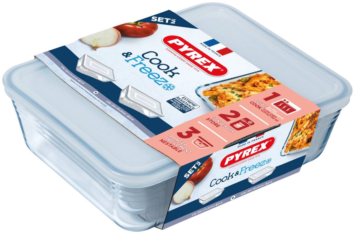 Pyrex cook freeze set 2 schalen met deksel