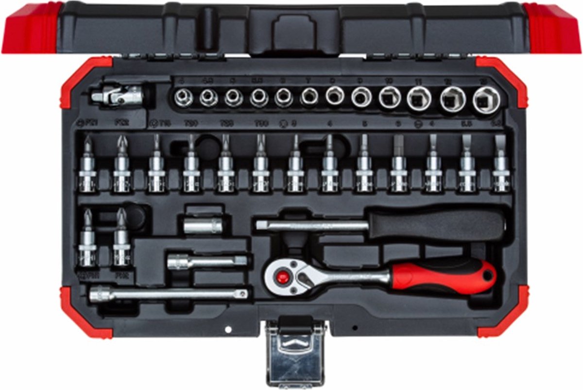 Gedore Steckschlüsselsatz rot 1 4 Zoll SW 4-13 mm Schwarz 33-teilig