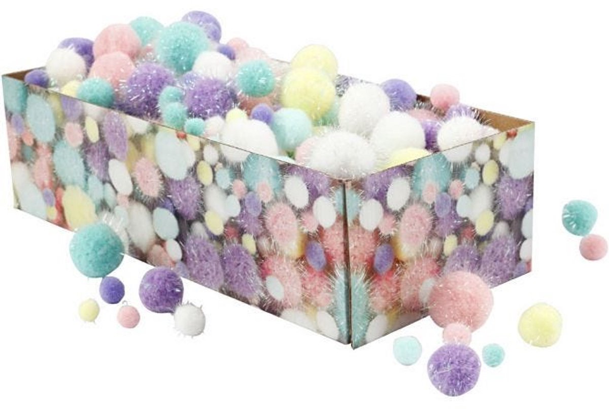 Creativ company https: www.cchobby.nl pompons-d-15-40-mm-glitter-ca-400-stuk-pastelkleuren-400-gr-1-doos