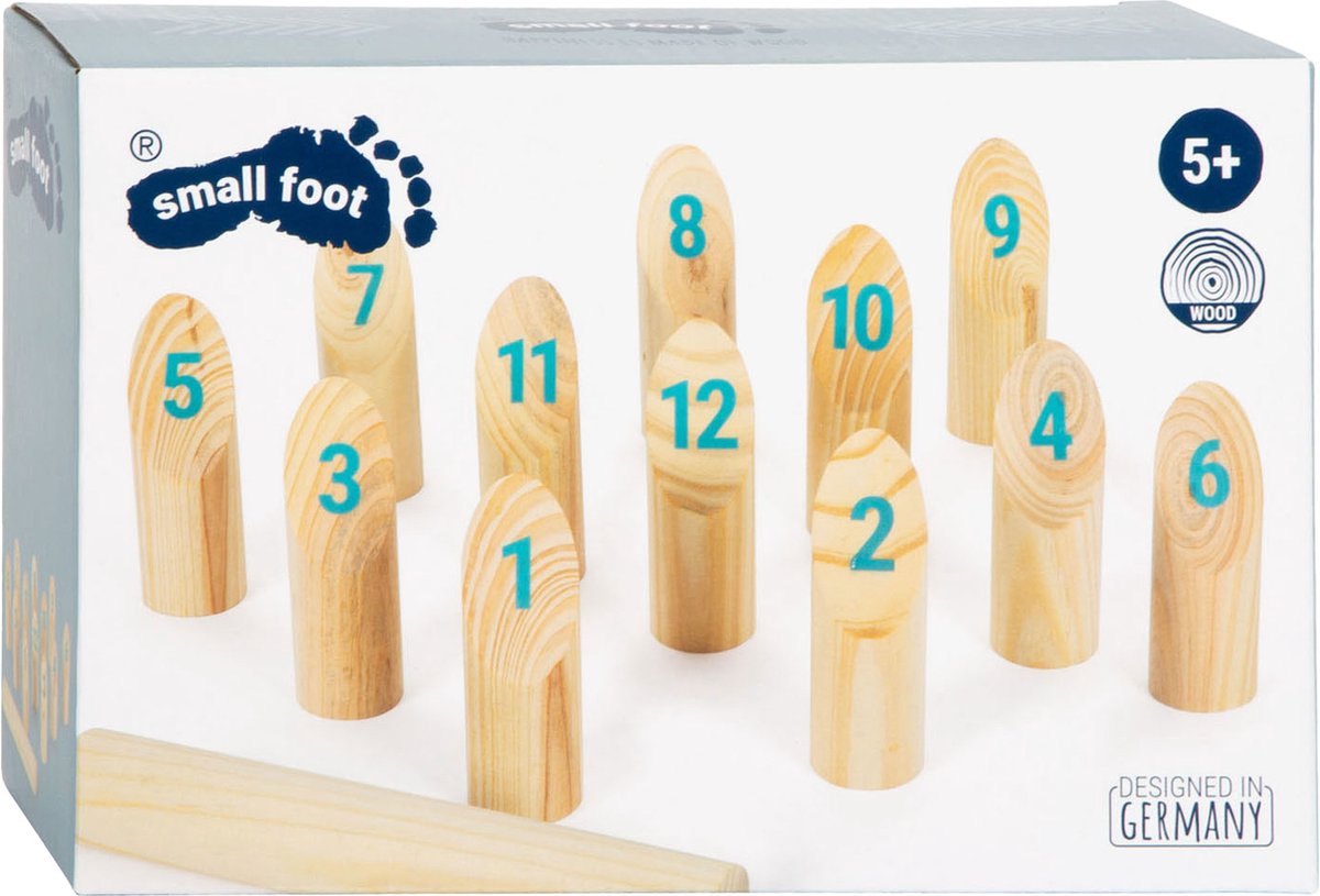 Small Foot - hölzernes Kubb mit Zahlenwurfspiel im Beutel, 13 Stück.