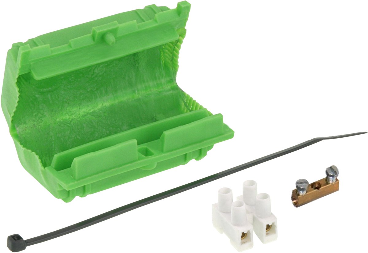 Q-link kabel aftakmof met gel - 3 x 1-4 mm² - voor verbinding onder de grond of aan de wand - vochtbestendig - inclusief kroonstrip, aardklem en tie wrap - groen