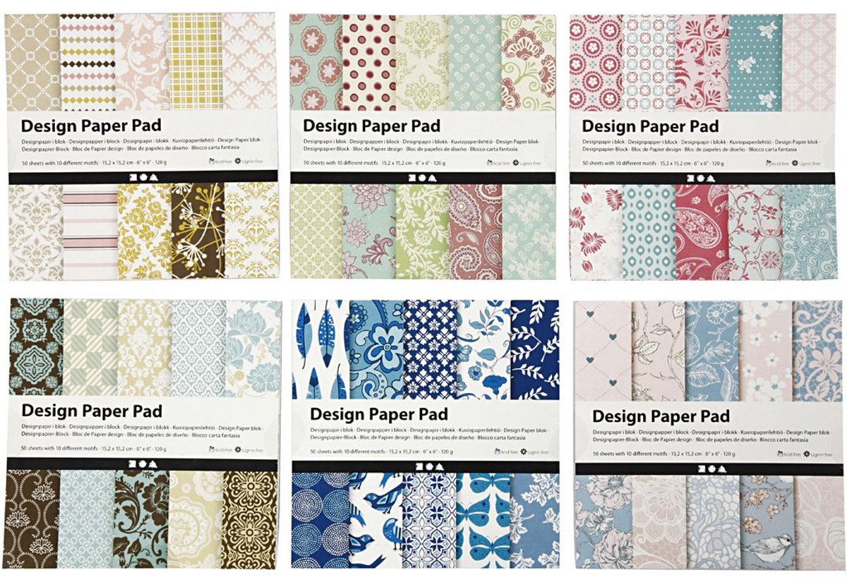 Creativ company design papierblok, vel 15,2x15,2 cm, 120 gr, 300 vellen, kleuren assorti