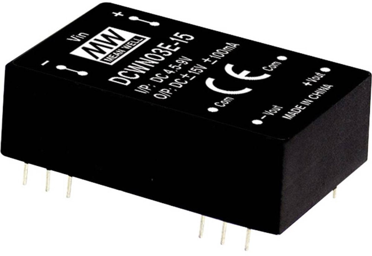 Mw mean well dcwn03a-15 dc dc-convertermodule 100 ma 3 w aantal uitgangen: 2 x inhoud 1 stuk(s)