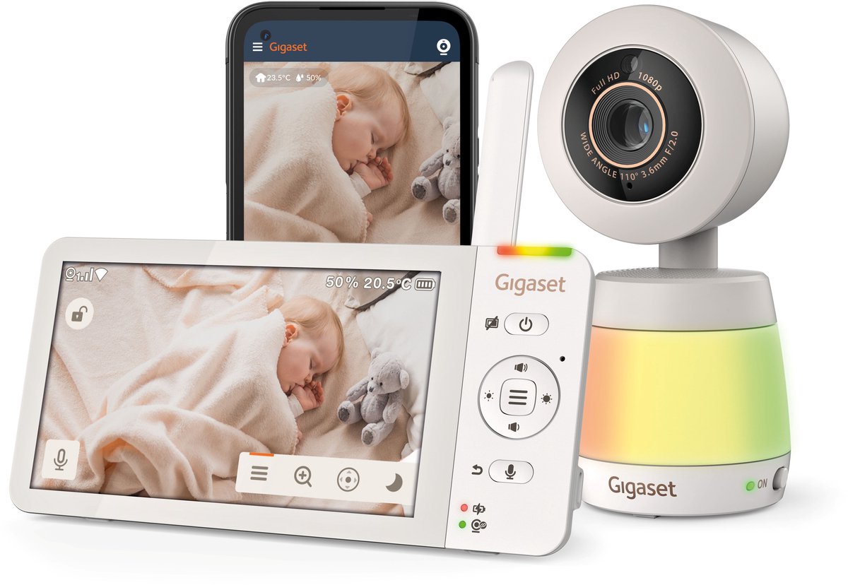 Gigaset babyfoon met camera en app– monitor touchscreen - kleurennachtzicht - nachtlamp - muur houder - best reviewed nov 25 kieskeurig - sensoren - rustgevende geluiden - baby monitor - beeld babyphone - baby700 connect