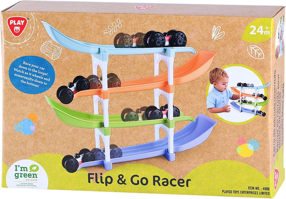 Playgo biobasierte Flip-and-Go-Autorennbahn - 11-teilig.