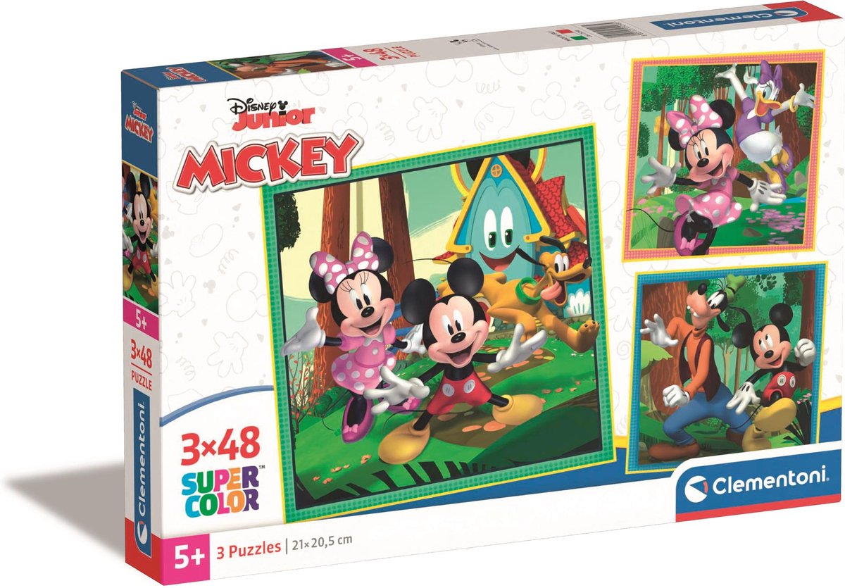 Clementoni Puzzle Super Color Square Mickey und Freunde, 3x48 Teile.