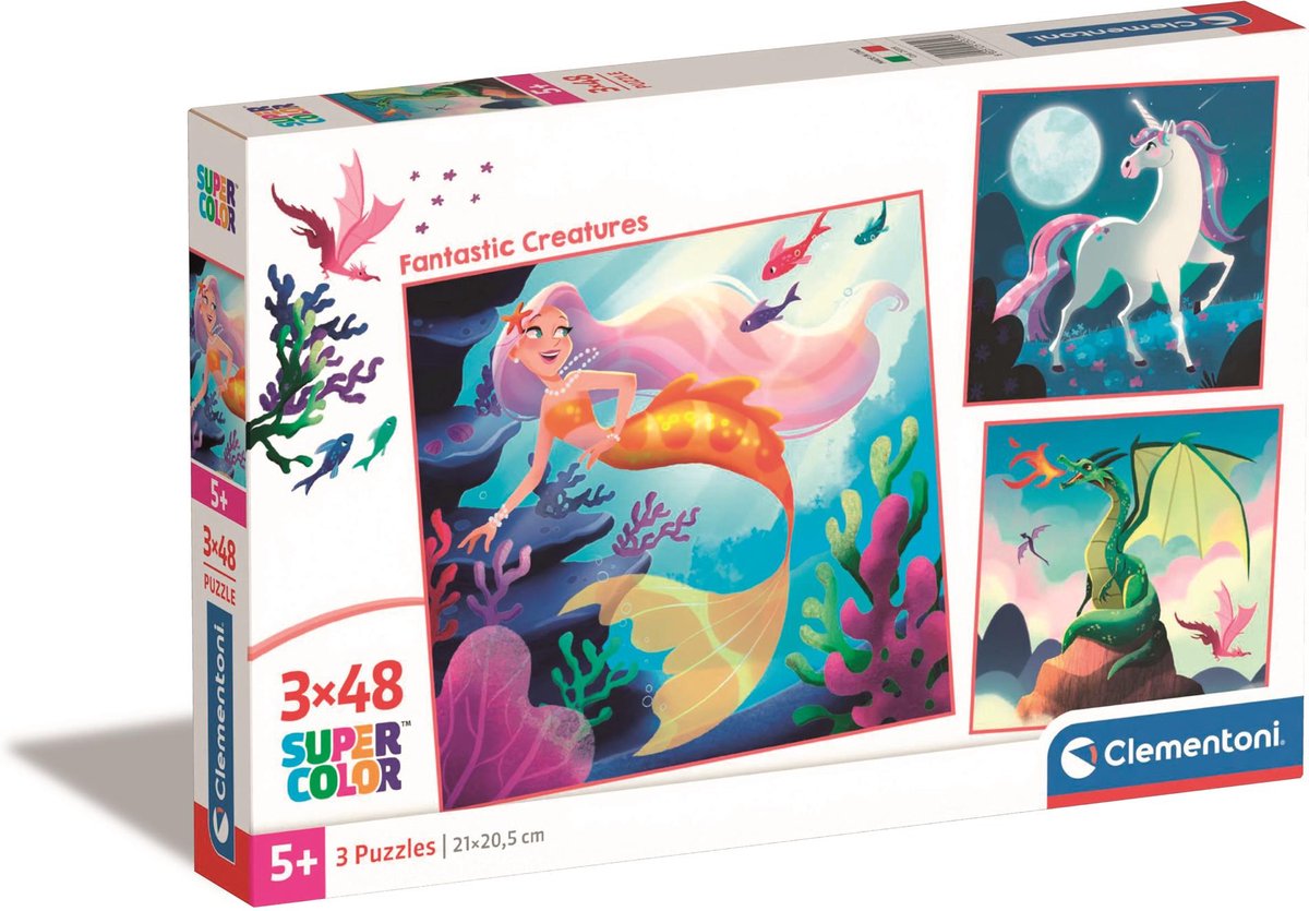 Clementoni Puzzle Super Color Square Fantasy, 3x48st.