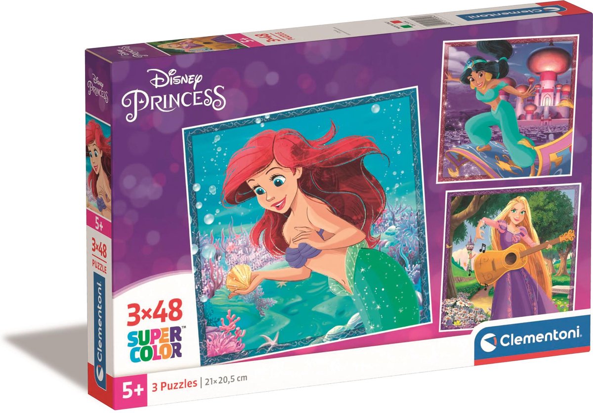 Disney Clementoni Puzzle Super Color Square Princess, 3x48 Teile.