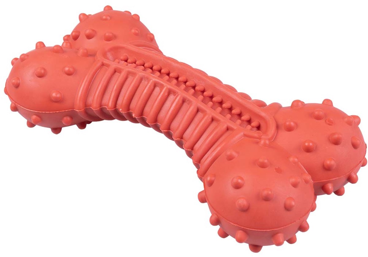 Duvo plus playtime griplay gebogen been - rubber kauwspeelgoed hond - poetst tanden masseert tandvlees - 12x10x5,5cm - rood l
