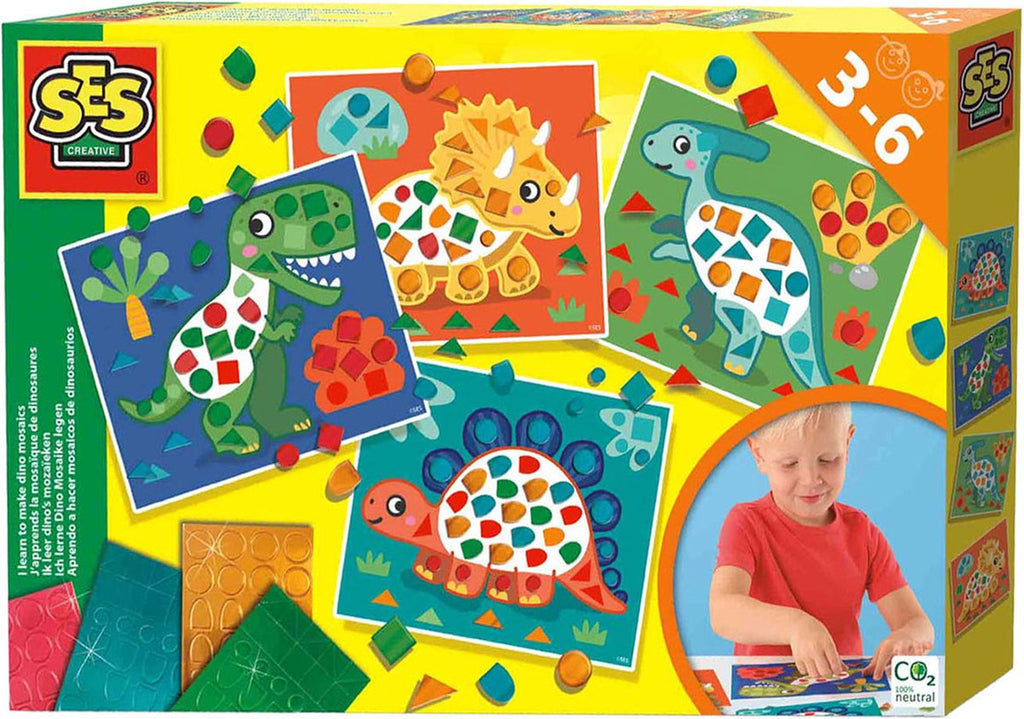 Ses creative ik leer dino's mozaïeken - 4 grote kaarten - vanaf 3 jaar - mozaïek kinderen - schoencadeautjes sinterklaas