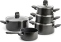 Greenpan memphis kookpannenset 9-delig - 16 18 20 24cm - 1.6 1.6 2.1 3.1 4.9l - pfas-vrije antikleeflaag - inductie kookpan - keramische pan - ovenbestendig tot 160°c - koudgrepen - met glazen deksel - zwart