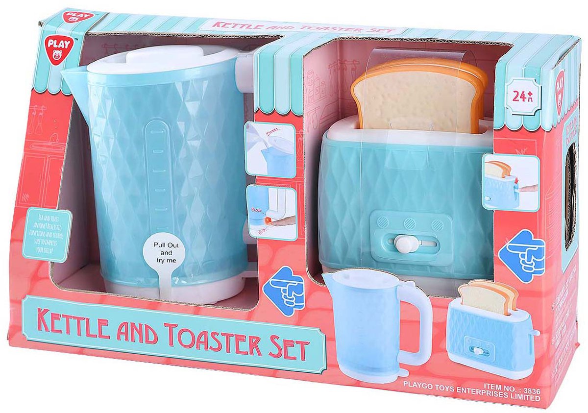 Playgo Spielzeug-Wasserkocher und Toaster mit Brot - 4-teilig.
