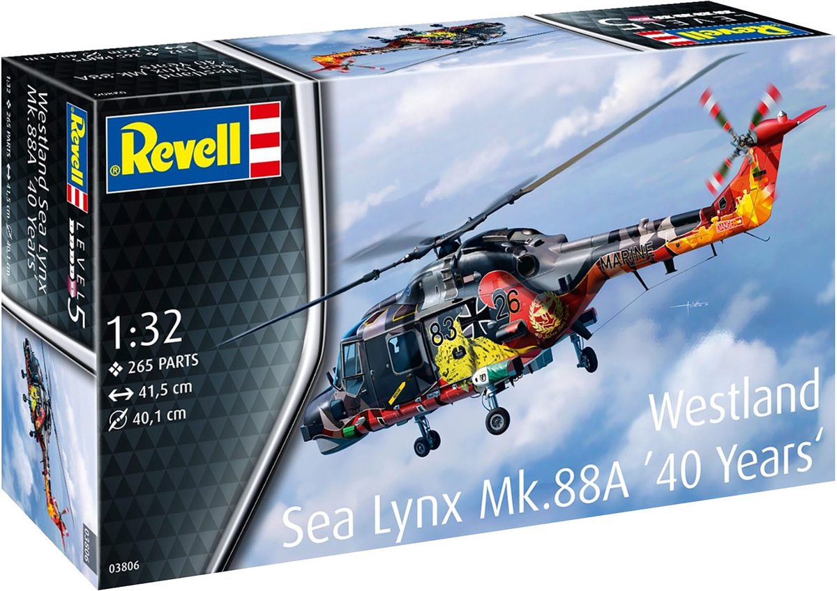 Revell modelbouwpakket militaire voertuigen - 03806 westland sea lynx mk.88a - speciale kleuren - 40 jaar! - helikopter plastic - 1:32 - modelbouw