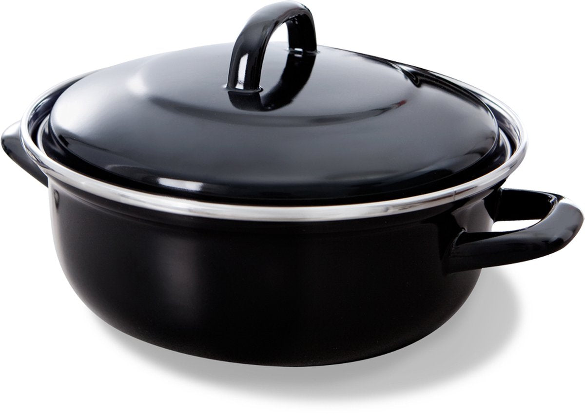 Bk fortalit emaille braadpan 28cm 4l – inductie braadpan – geëmailleerd staal – ovenbestendig tot 230 graden – geen antiaanbaklaag – met deksel – zwart blauw
