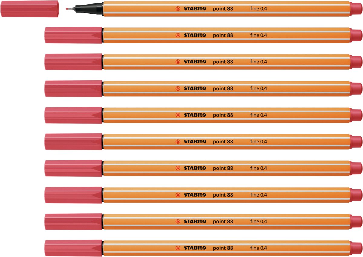 Stabilo point 88 - premium fineliner - fine 0,4 mm – roest rood – doos 10 stuks