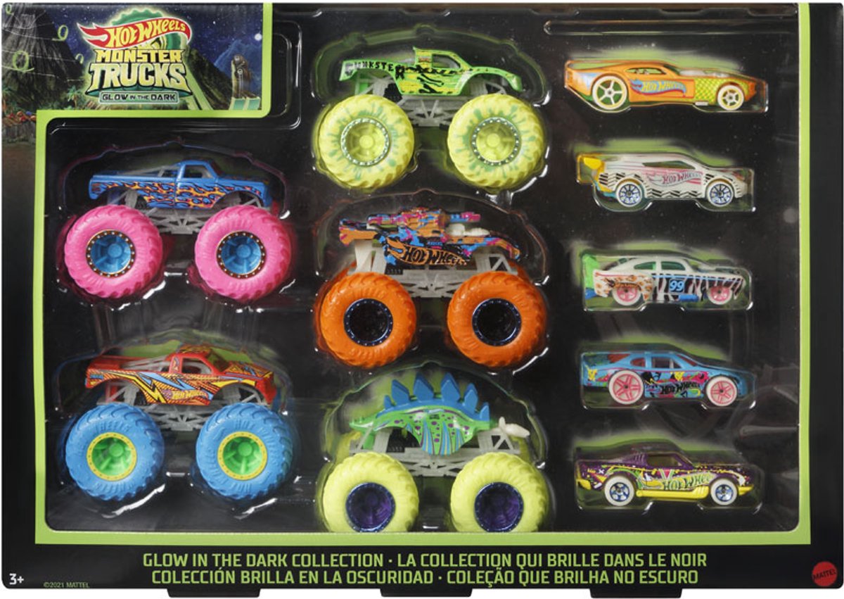 Hot Wheels Monster Trucks GitD Bundle Set, 10 Stück.