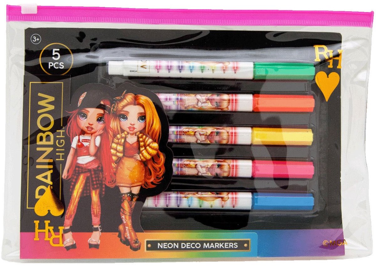Speelgoedland Rainbow High Neon Filzstifte, 5 Stück.