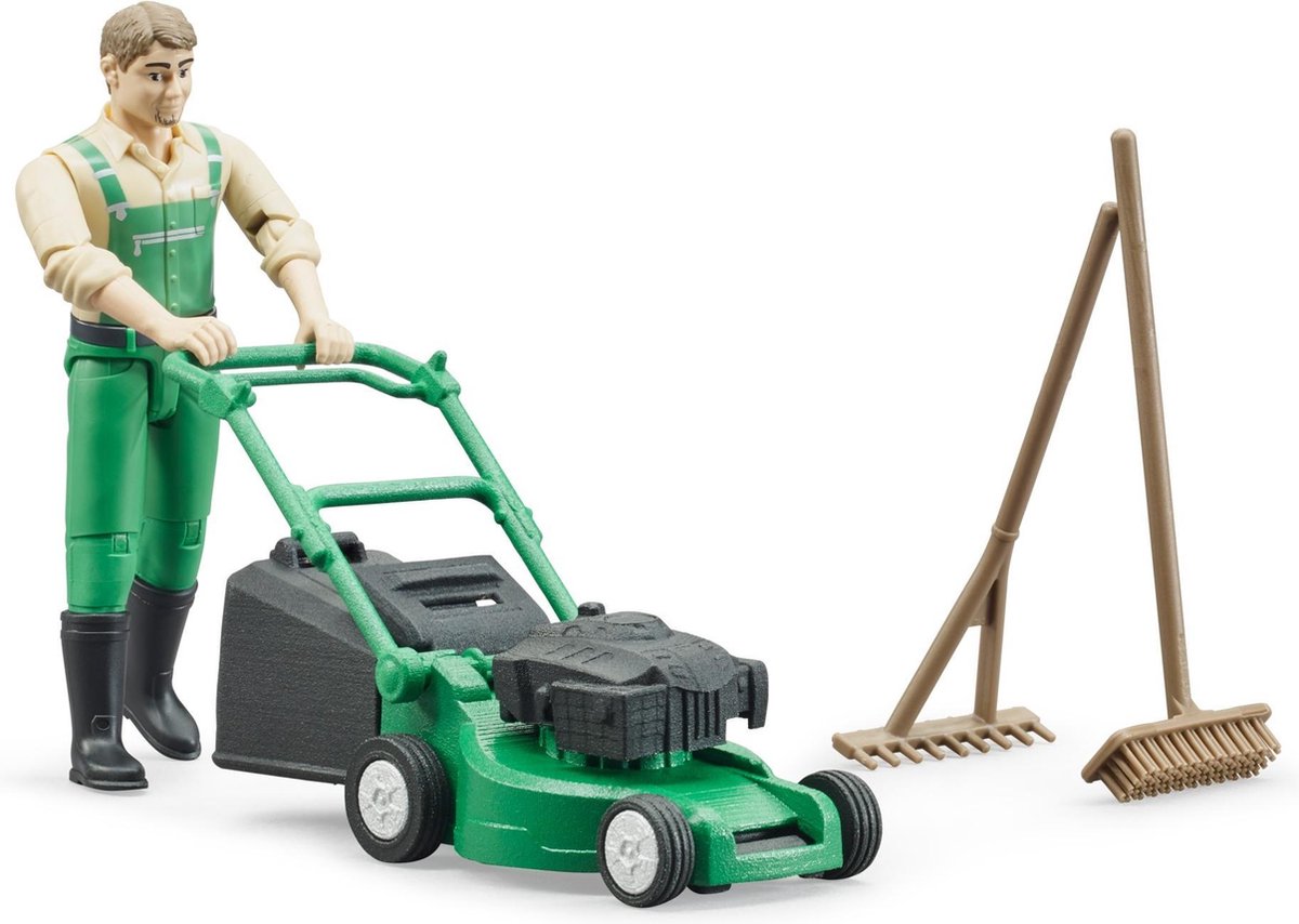 Bruder tuinmanfiguur met grasmaaier