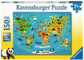 Ravensburger puzzel dieren wereldkaart - legpuzzel - 150 stukjes