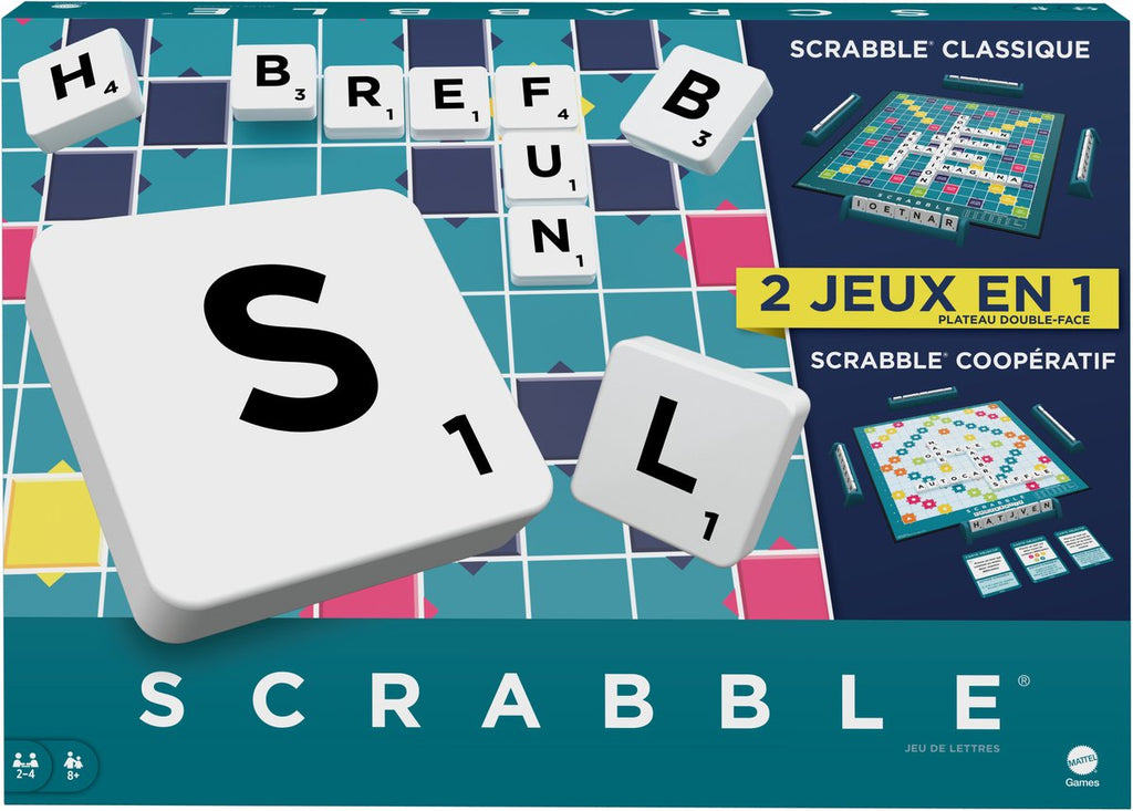 Mattel games scrabble together - bordspel - 2 jeux en 1 - franstlig