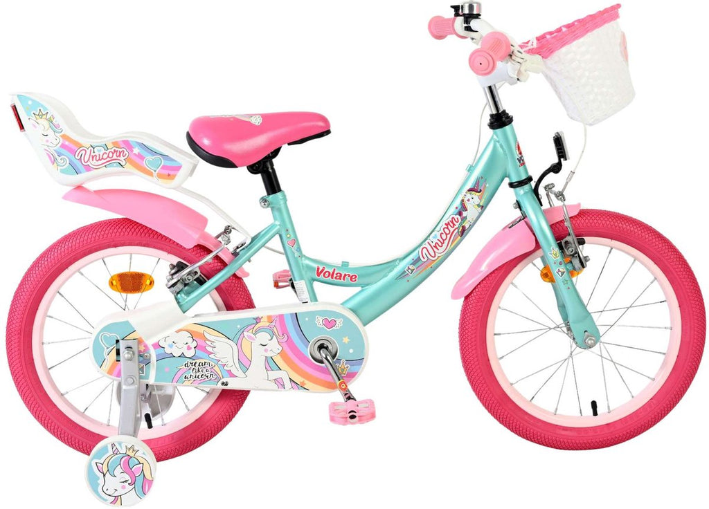 Volare Unicorn Kinderfahrrad - Mädchen - 16 Zoll - Grün - Zwei Handbremsen