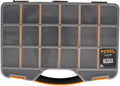 Perel assortimentsdoos, max. 20 compartimenten, 16 tussenschotten, transparant deksel, stapelbaar, 326 x 257 x 48 mm, geel zwart
