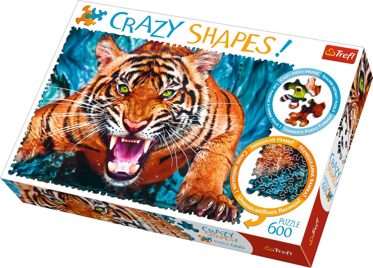 Trefl puzzel dieren - crazy shapes facing a tiger 600 stukjes.