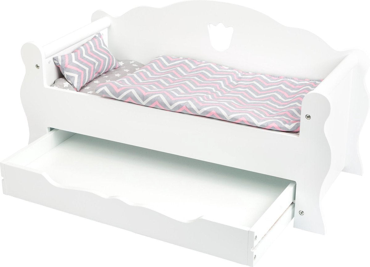 Small Foot - Puppenbett aus Holz mit Schublade und Bettwäsche, 4-teilig.
