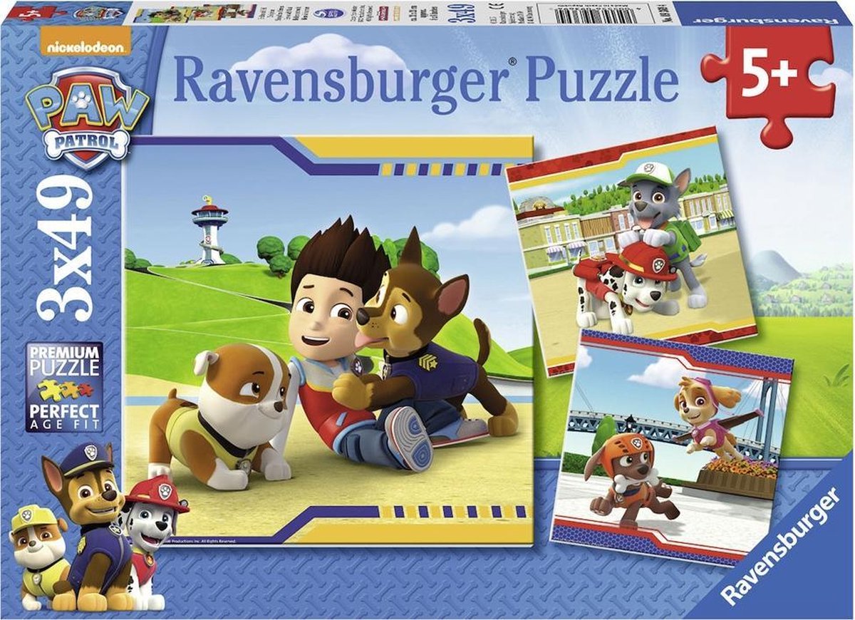 Ravensburger Paw Patrol Puzzle - Fellige Helden, 3x49 Teile.