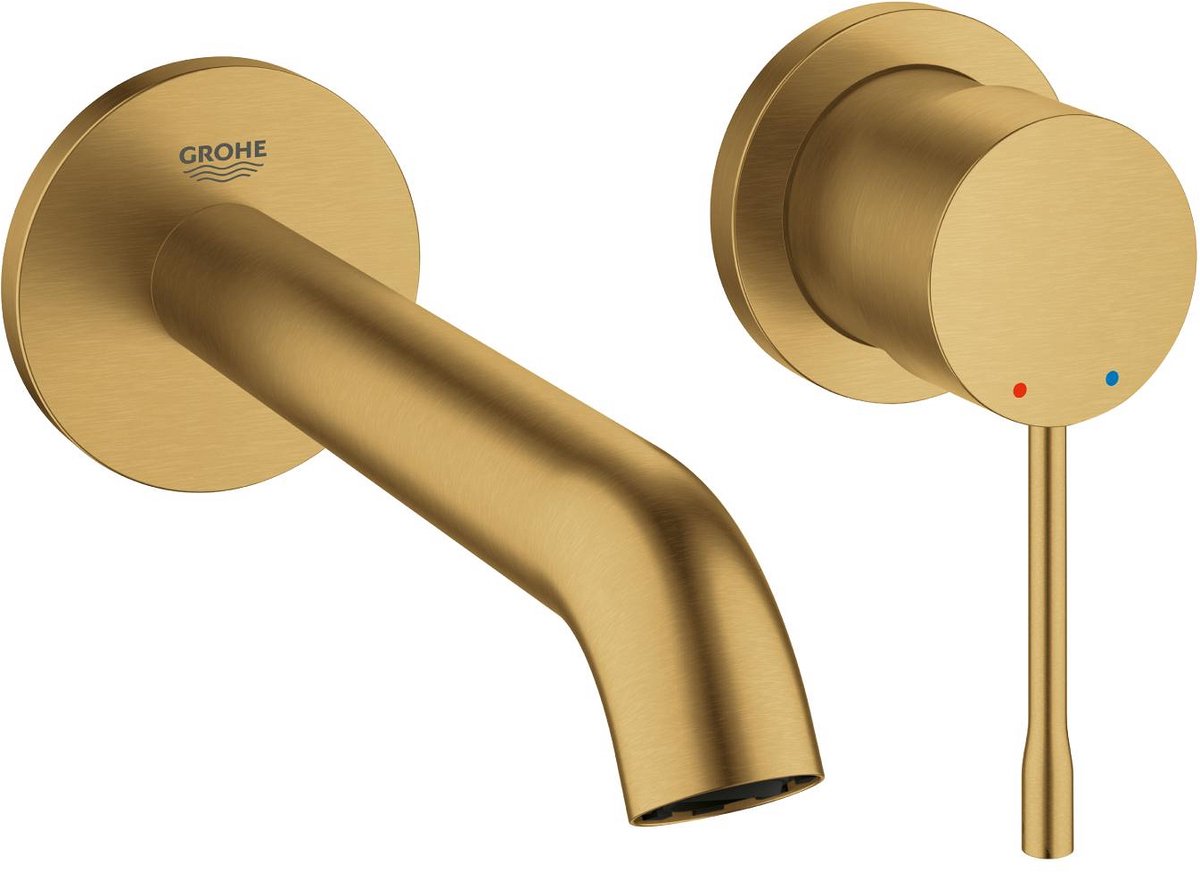 Grohe essence wandgemonteerde inbouw wastafelkraan - afbouwdeel - exclusief inbouwdeel - mat goud - aquacalibrator