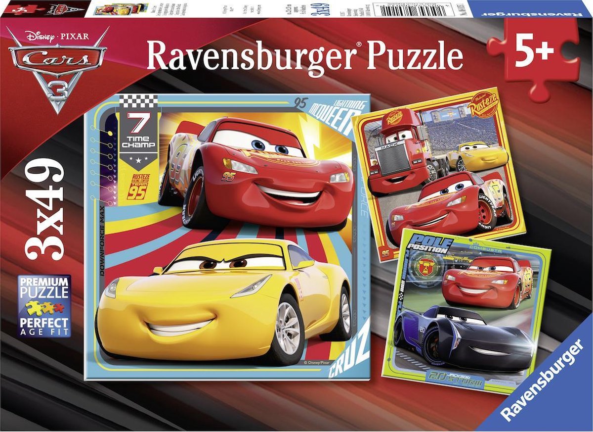 Ravensburger puzzel cars 3 legendes van de baan - 3x49 stukjes - kinderpuzzel