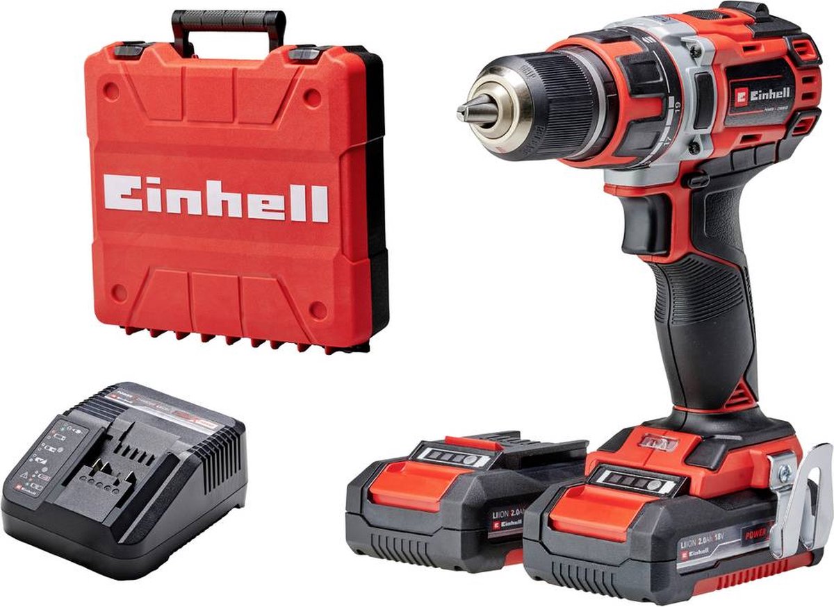 Einhell accu boor- schroefmachine tp-cd 18 50 li bl kit - power x-change - 18 v li-ion - 50 nm - 0-500 0-1.800 t min - koolborstelloze motor - incl. 2x 2.0 ah accu, lader en transport- opbergkoffer