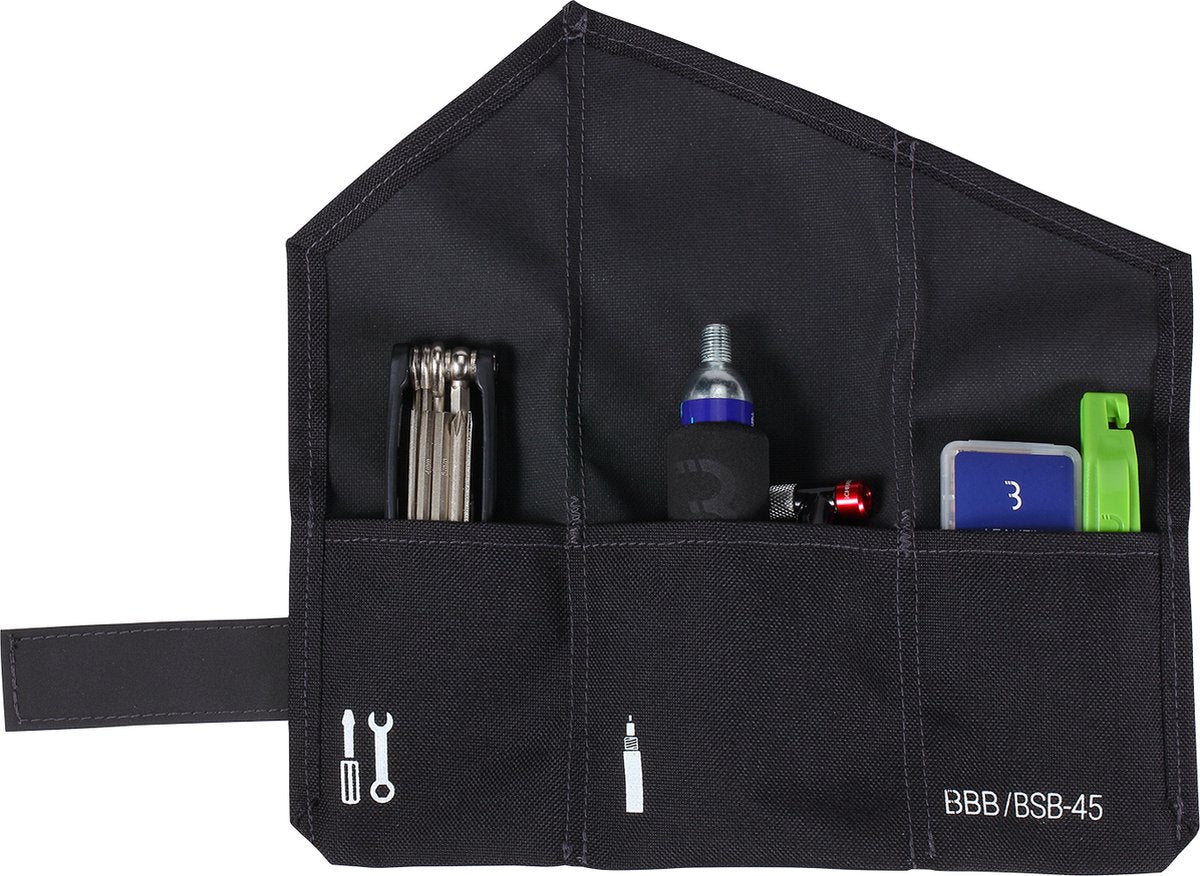 Bbb cycling zadeltas racefiets mountainbike inclusief co2 pomp en gereedschap - 0.25 liter - fiets toolkit - multitool fiets - combiset rollpack co2 bsb-59