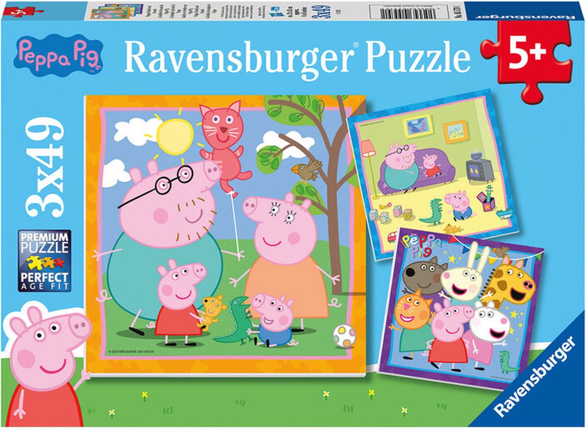 Ravensburger Puzzle „Familie und Freunde von Peppa Pig“, 3 x 49 Teile.