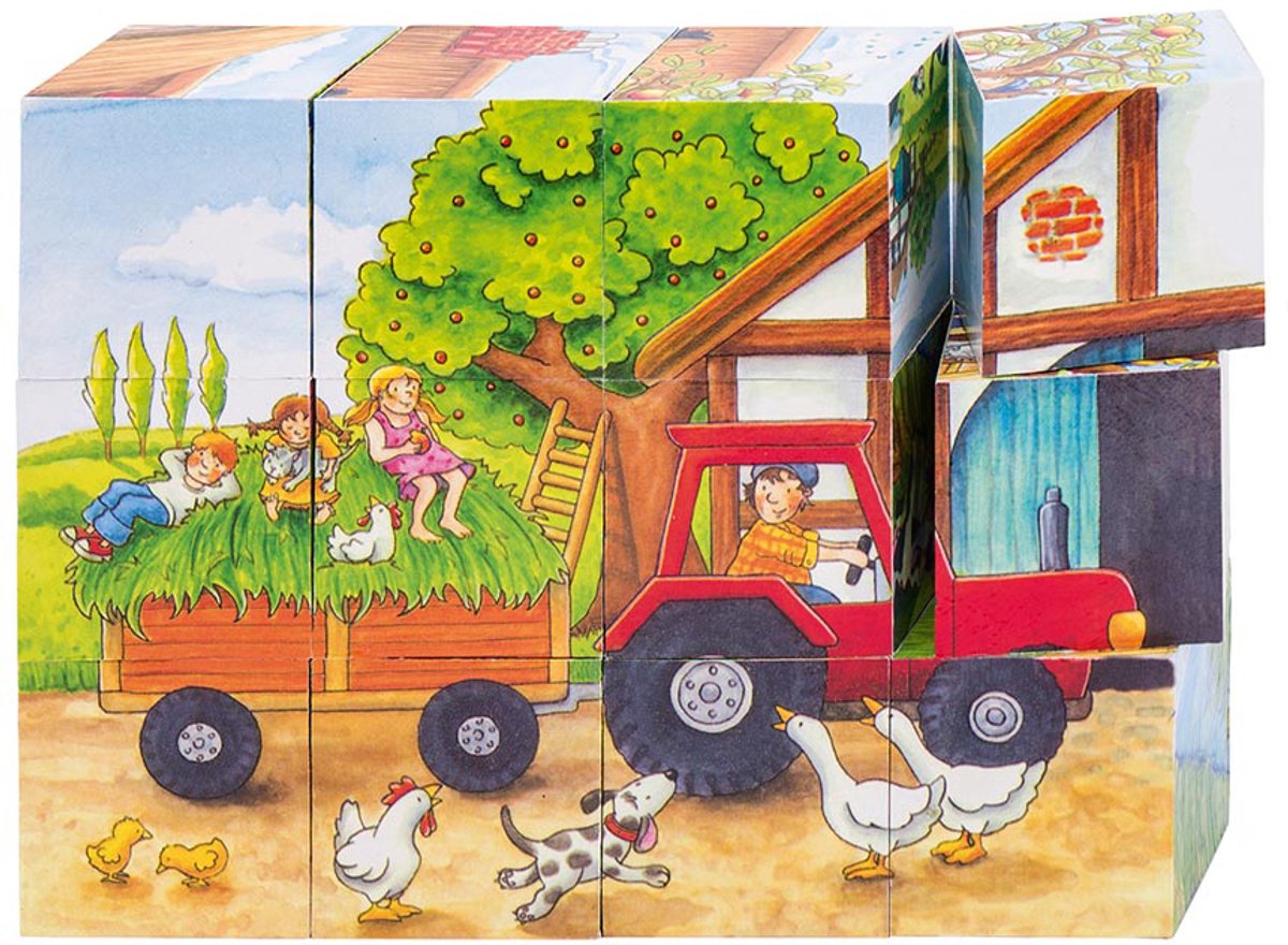 Goki Holzbausteinpuzzle Jahreszeiten auf dem Bauernhof, 12 Teile.