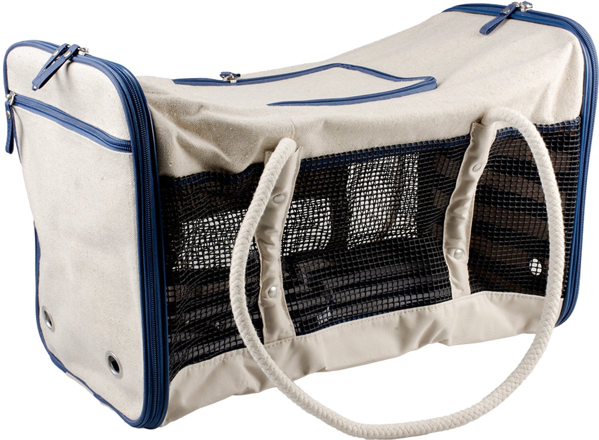 Duvo plus buddies on the go! reistas saint-tropez - draagtas voor honden en katten tot 9 kg - met autogordelbevestiging - 53x25x32cm - beige