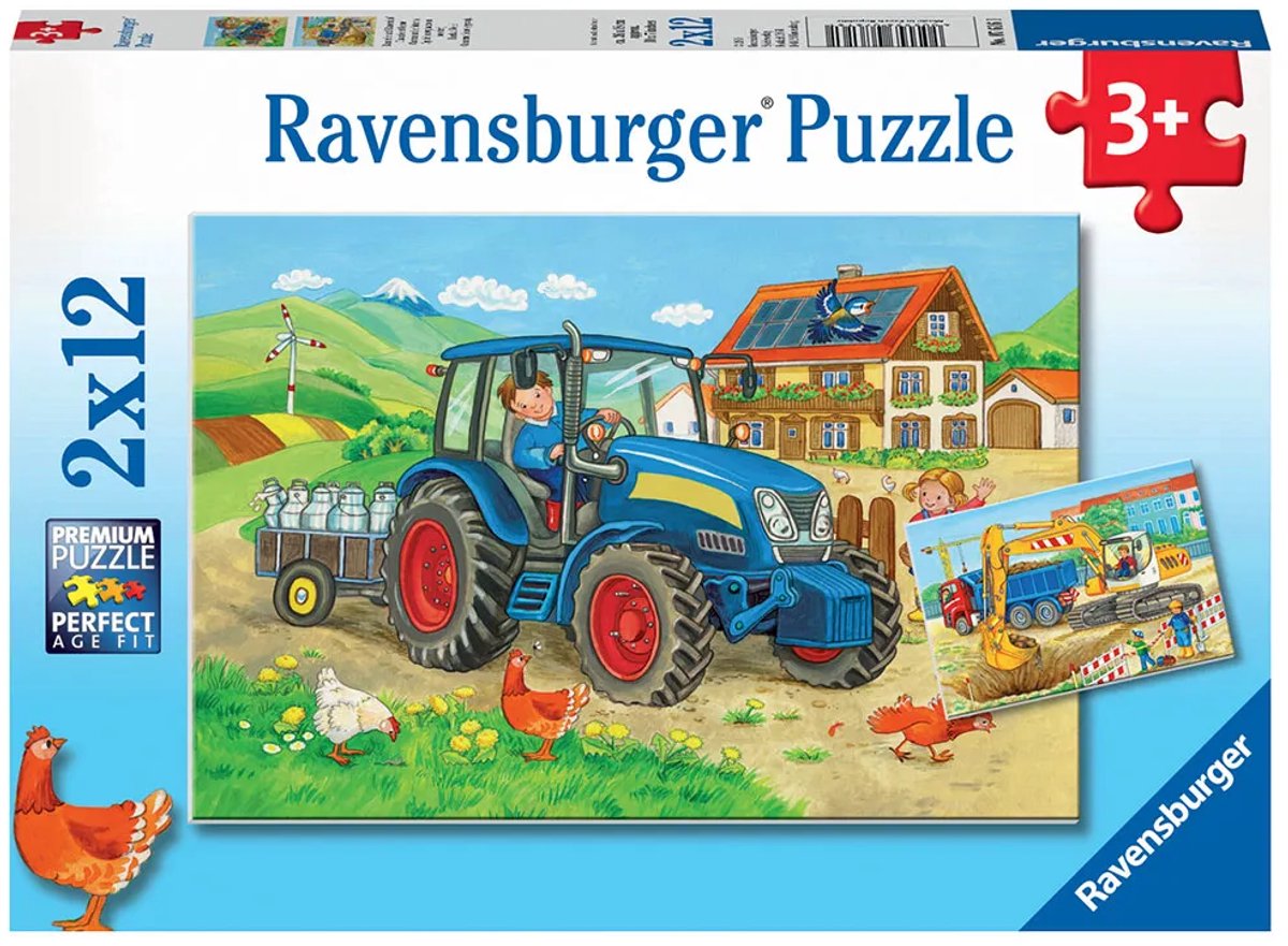 Ravensburger puzzel op de bouwplaats en boerderij - 2x12 stukjes - kinderpuzzel