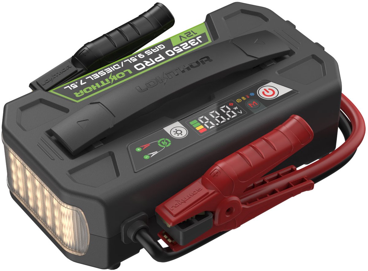 Lokithor jumpstarter j3250 pro - 3250 ampère - 24 maand stand-by - voor benzine en diesel - snellaad functie - powerbank - zaklamp